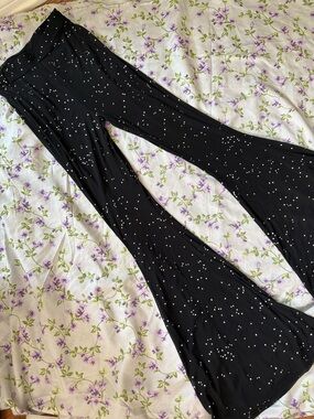 Black High-Waist Flare Leggings with sparkle Dot Print